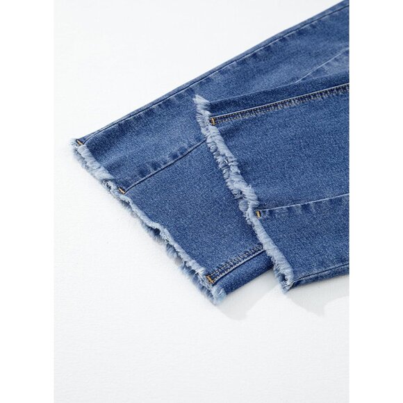 Women's High Waisted Wide Leg Capri Jeans Denim Raw Hem Side Seam Pants - Picture 7 of 9